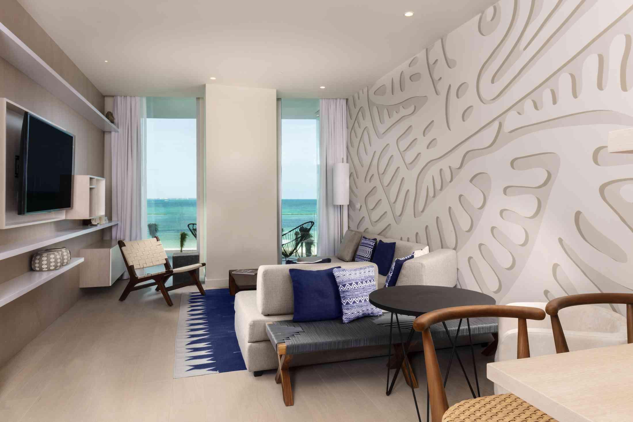 Suite à une chambre et double espace de vie Deluxe avec vue sur l'océan du SLS Cancun